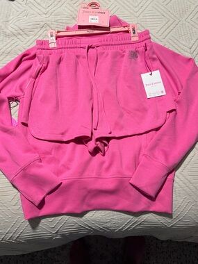 NWT Juicy Couture Sport Pink Rhinestone 2-Piece Lounge Set L Shorts & Pullover
